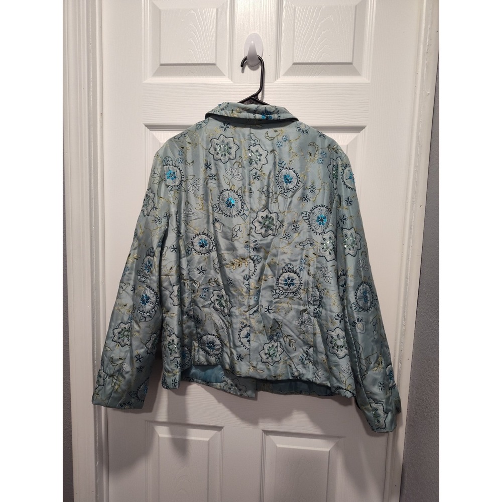 Judith Hart Silk Embroidered Quilted  Jacket with sequins 16W Aqua MSRP‎ $129 - Picture 2 of 6